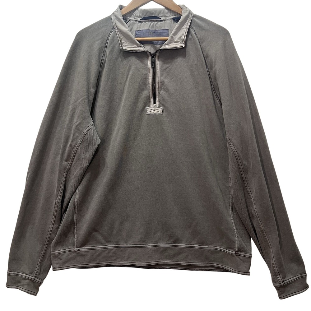 Tommy Bahama Pullover Light Gray Crew Neck Zip Knit Cotton Blend Casual Top‎ XL